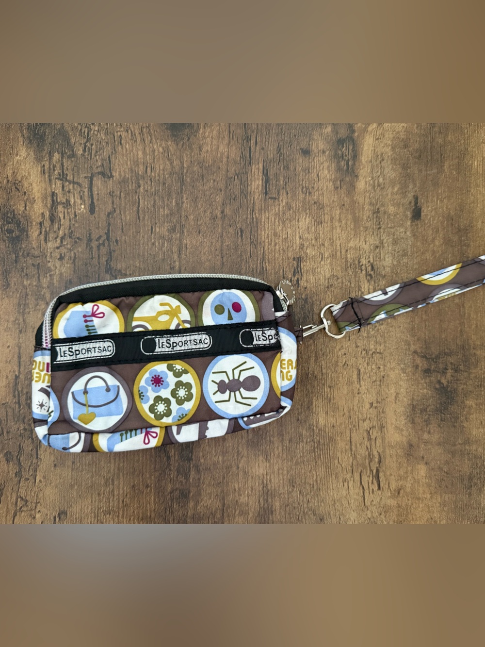 Lesportsac Brown Blue Patterned Wristlet - 3 pocket